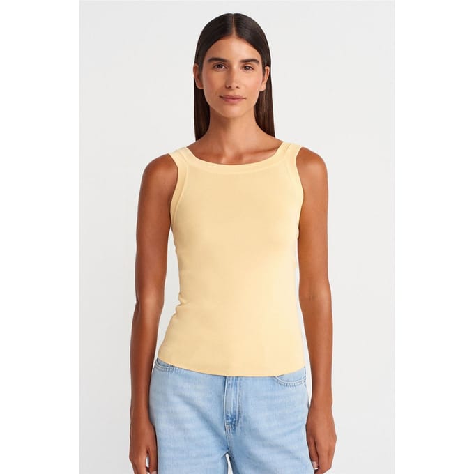 Mouwloze Geribbelde Blouse met Vierkante Halslijn