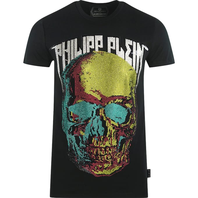 Philipp Plein groot meerkleurig doodshoofd zwart T-shirt