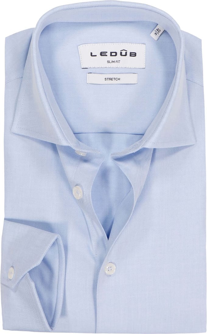 Ledub slim fit overhemd - popeline - lichtblauw - Strijkvriendelijk - Boordmaat: 42