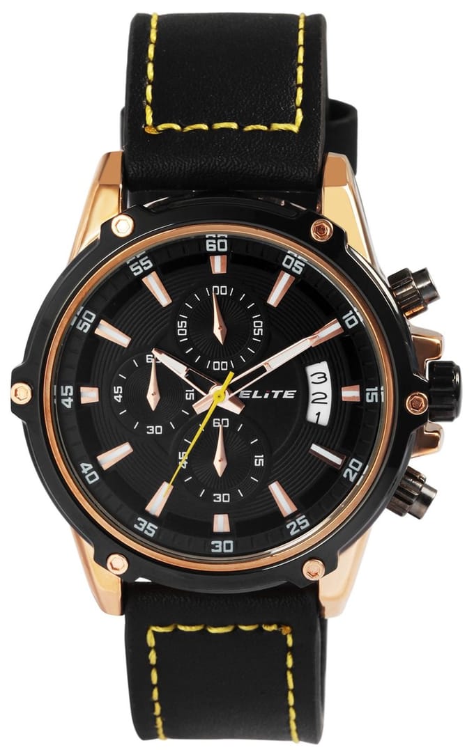 Elite Herenhorloge echt leer Datumaanduiding