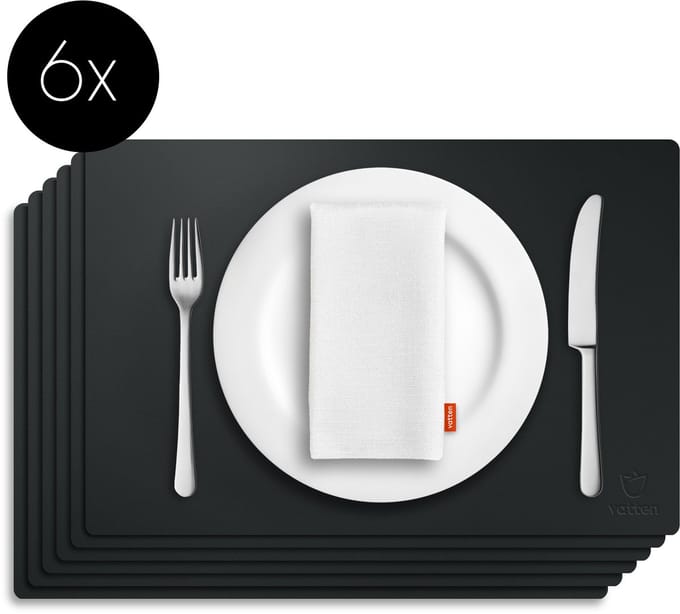 Vatten® Lederlook Placemats - 6 Stuks - 45 x 30 cm - Zwart