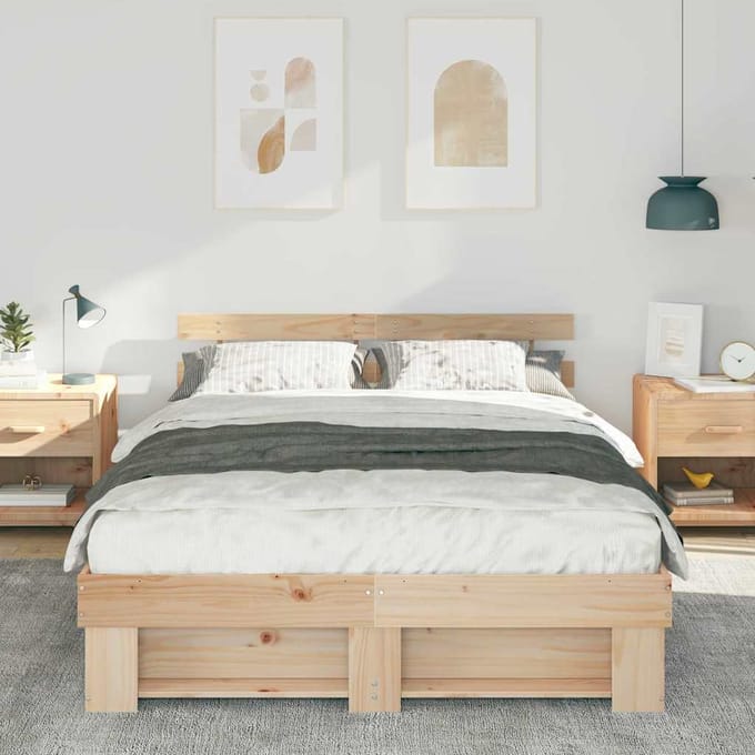 vidaXL - Bedframe - met - hoofdeinde - Bruin - 150 - x - 200 - cm - Massief - grenenhout