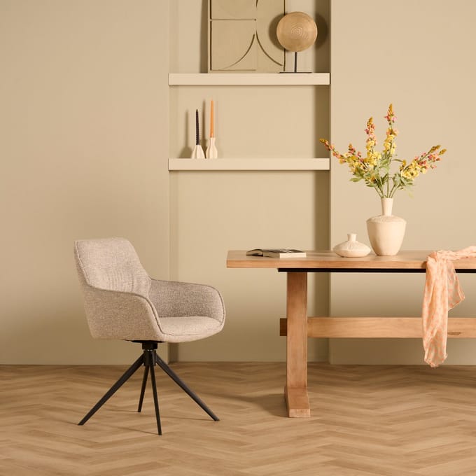 Eetkamerstoel Look - Draaibaar - Bouclé Clay - Spinpoot met ARS