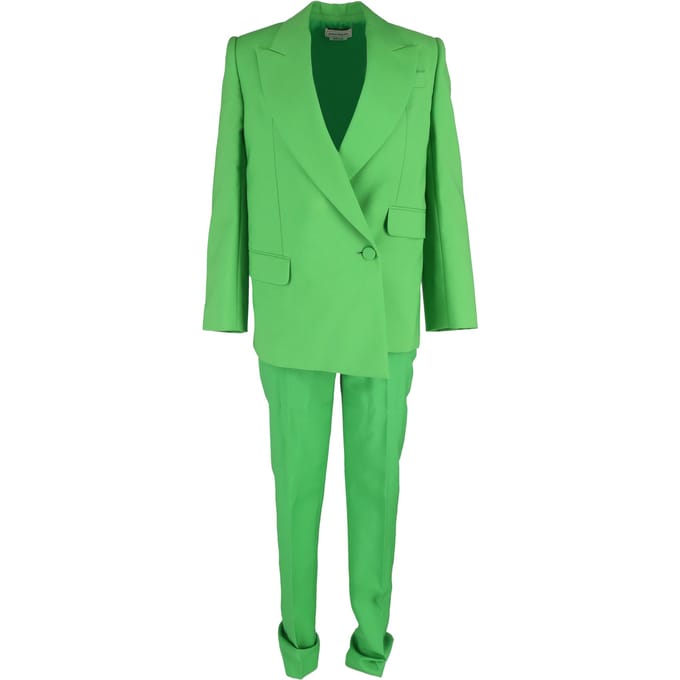 Alexander McQueen double-breasted blazer met bijpassende broek in groene wol
