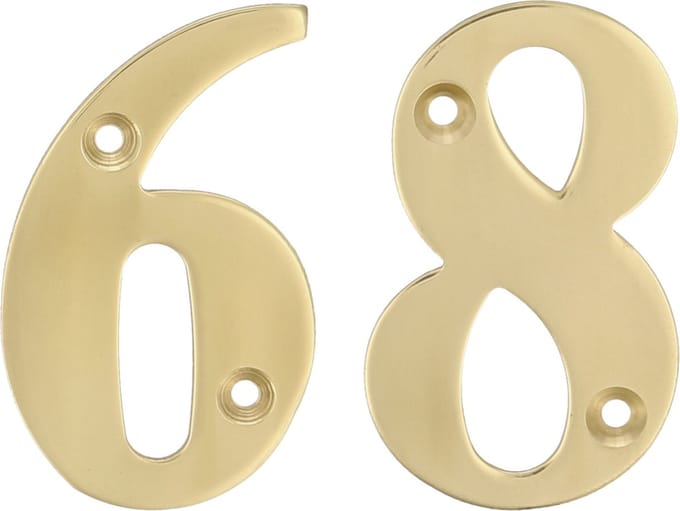 AMIG Huisnummer 68 - massief messing - 10cm - incl. bijpassende schroeven - gepolijst - goudkleur