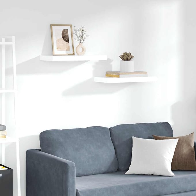 vidaXL - Wandschappen - zwevend - 2 - st - 50x23,5x3,8 - cm - MDF - hoogglans - wit