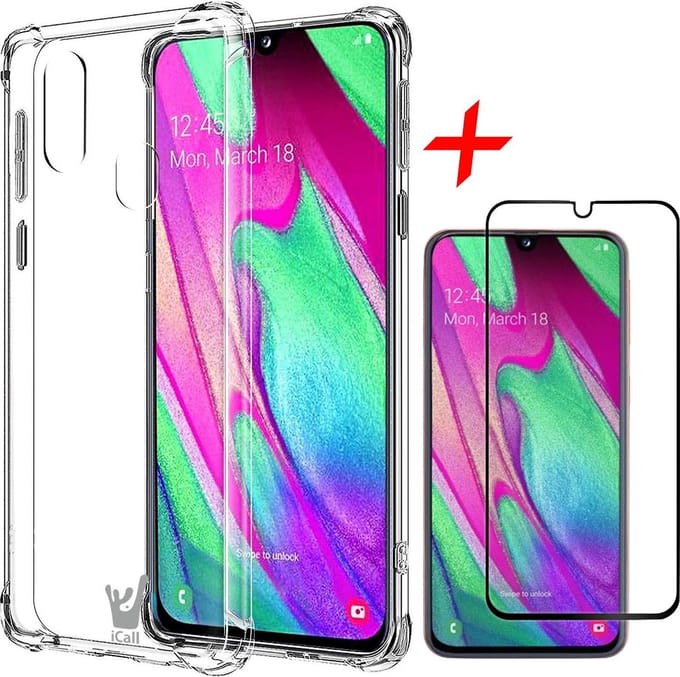 Hoesje geschikt voor Samsung A40 en Screenprotector - Transparant Shock Proof + Screen Protector Full