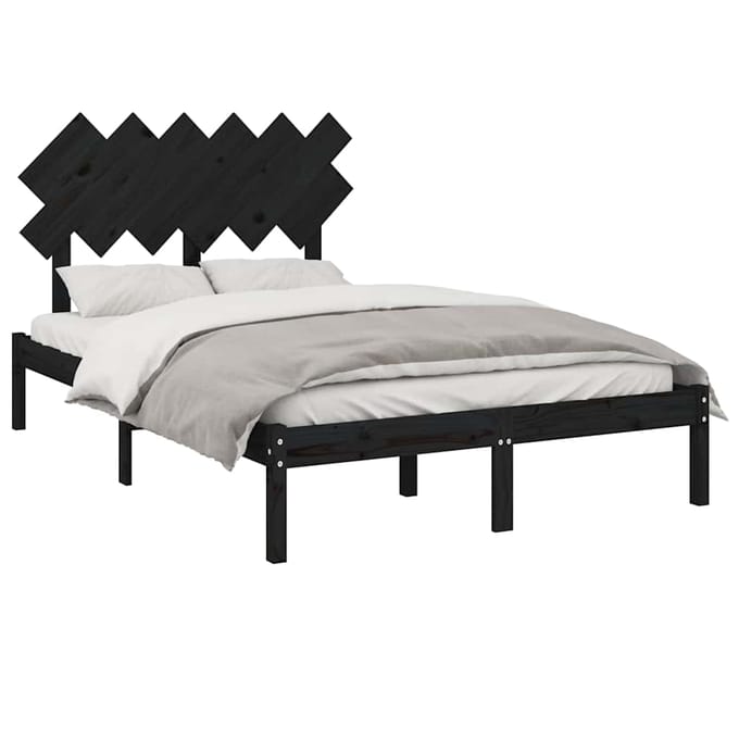 vidaXL - Bedframe - massief - hout - zwart - 135x190 - cm