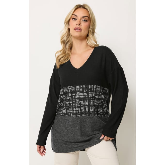 Yours Zwarte Zachte Kleurenblok Top Size 58-60