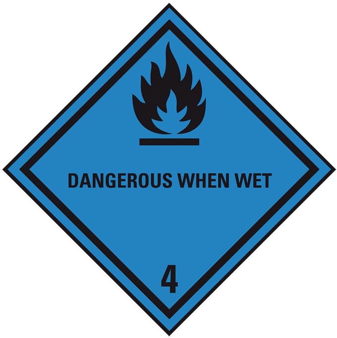 ADR klasse 4.3 sticker ontvlambaar met water met tekst 150 x 150 mm