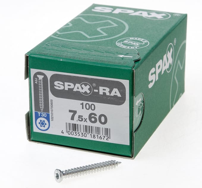 Spax - Kozijnschroeven - Torx 30 Platkop - 7,5 x 60mm - Voldraad - WIROX (100 stuks)