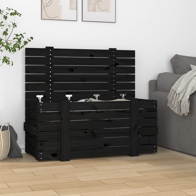 vidaXL - Opbergbox - 91x40,5x42 - cm - massief - grenenhout - zwart