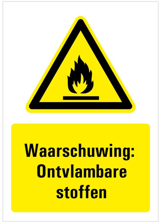 Waarschuwing voor ontvlambare stoffen sticker met tekst 148 x 210 mm