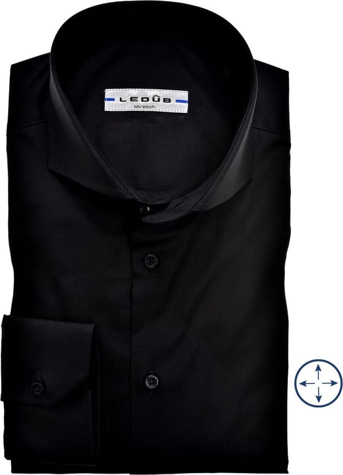 Ledub slim fit overhemd - zwart - Strijkvriendelijk - Boordmaat: 36