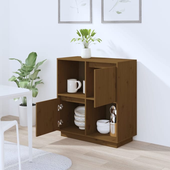 vidaXL - Dressoir - 74x35x80 - cm - massief - grenenhout - honingbruin