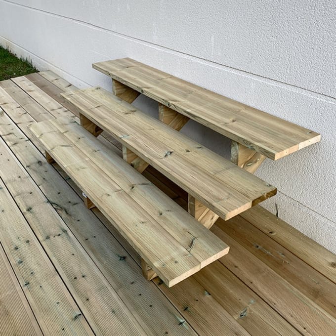 BERLIN Houten Buitentrap - 3 Open Treden 54 cm Hoog - 160 cm Breed