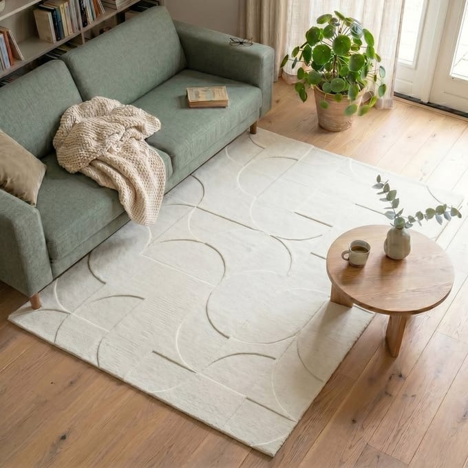 Fraai Scandinavisch vloerkleed - Charm Circles Wit - 140x200cm