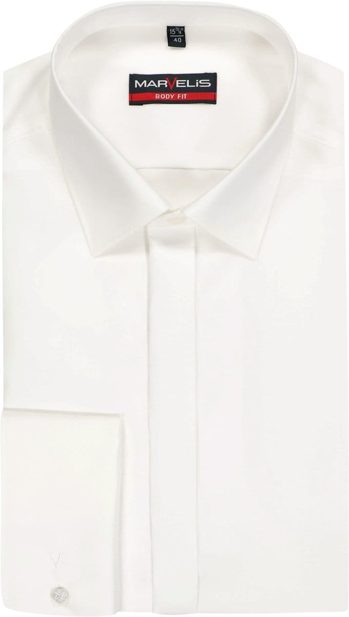 MARVELIS body fit smoking overhemd - popeline - off-white - Strijkvriendelijk - Boordmaat: 42 (EU maat: L)