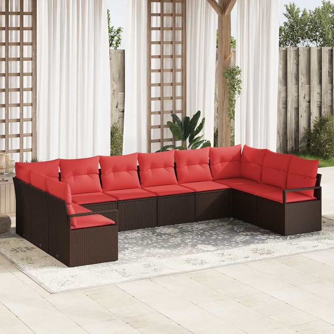 vidaXL - Tuinbank - Set - 10 - st - Bruin - en - Rood - poly - rattan