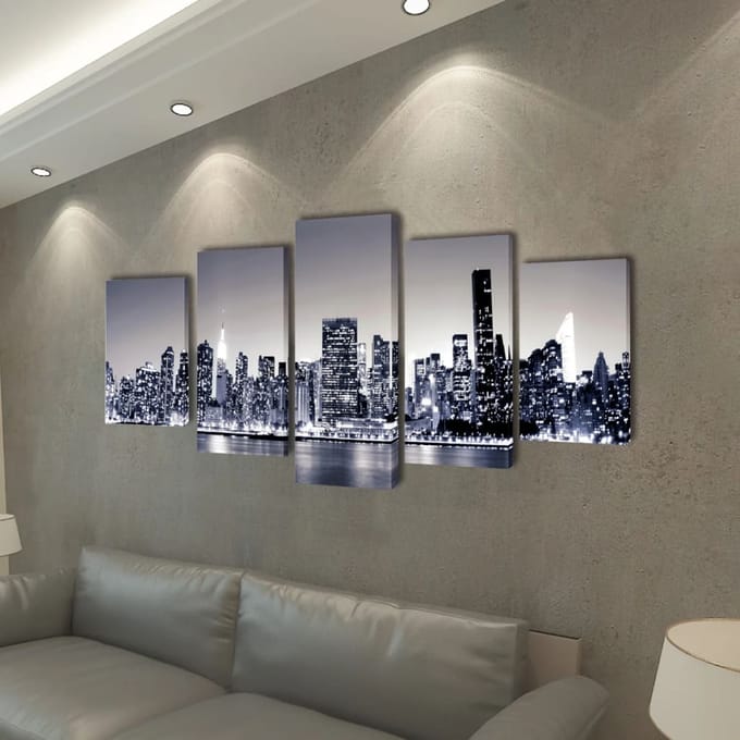vidaXL - Canvas - muurdruk - set - monochroom - New - York - skyline - 200 - x - 100 - cm