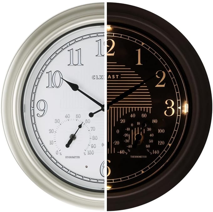 Grote Verlichte Buitenklok met Thermometer en Hygrometer, Weerbestendig