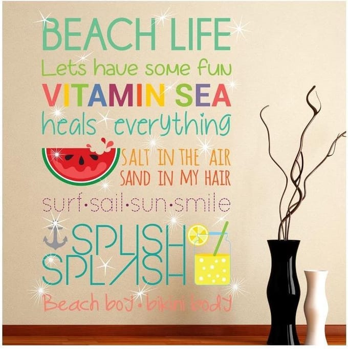 Walplus - Muursticker - Strand Quote met Swarovski Kristallen - Multicolor