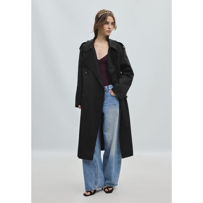 Stradivarius Lange basistrenchcoat  Zwart XS