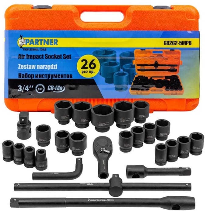 Partner PA-68262-5MPB Serie - Dopsleutelset - 26-delig - Chroom-Molybdeen Staal