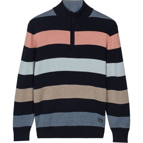 Baileys Trui Half Zip Knit Two-Tone Multi Stripe Abrikoos / male