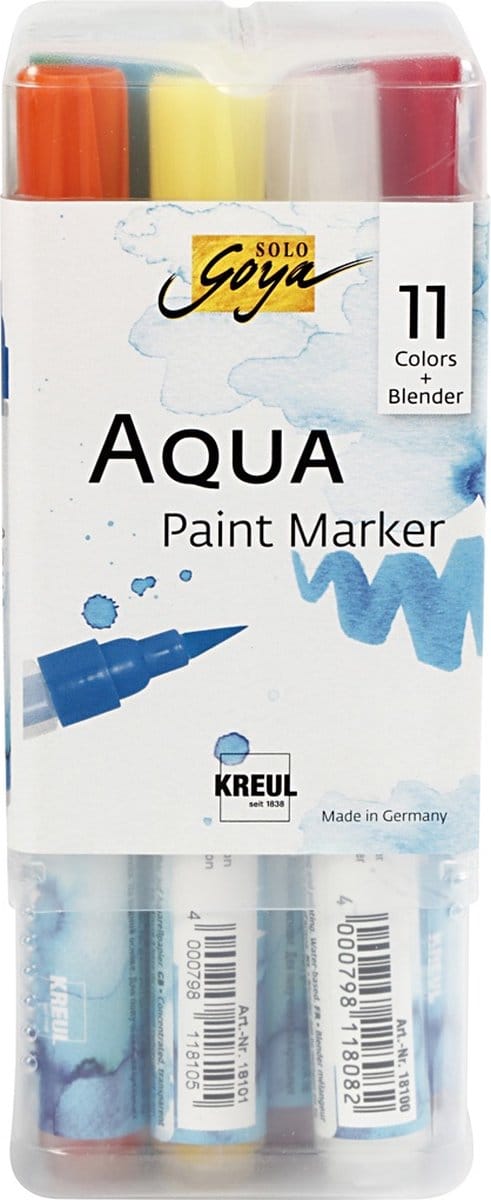 Solo Goya Aqua Paint Marker Display, Zwart,geel,donkeroranje,oranje,lichtgroen,black (909),rood,kobalt Blauw,crocus Yellow,lichtgrijs,groen, 12 Stuk