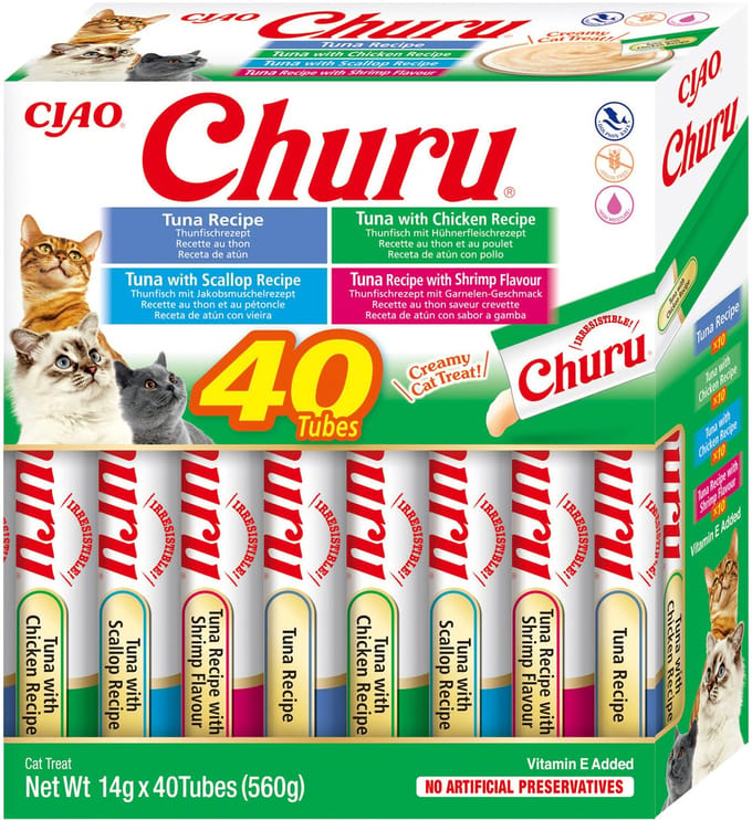 Inaba Ciao Churu Creamy Puree Liquid Kattensnack Kip variëteiten 40x14g