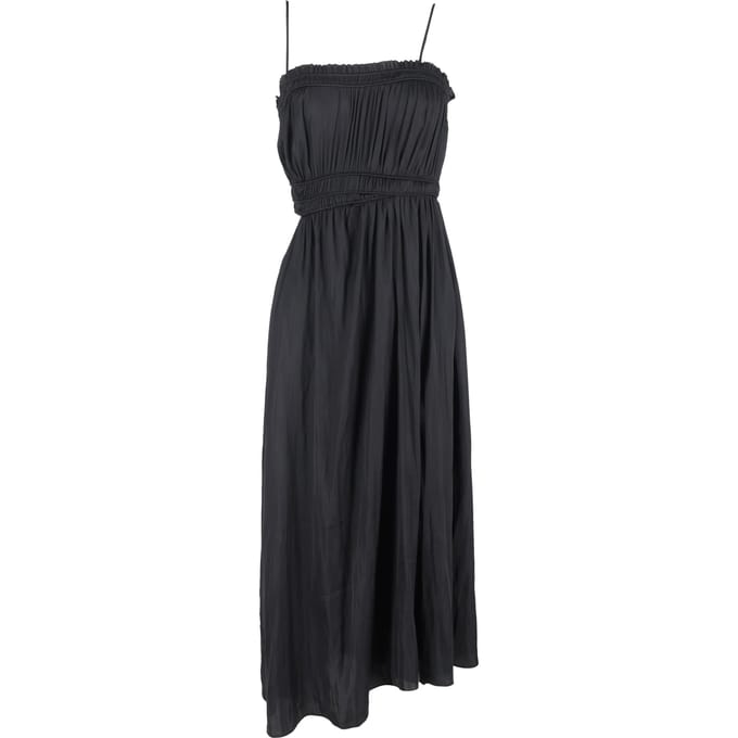 Maje mouwloze midi-jurk met uitsnijdingen en plooien in zwart polyester
