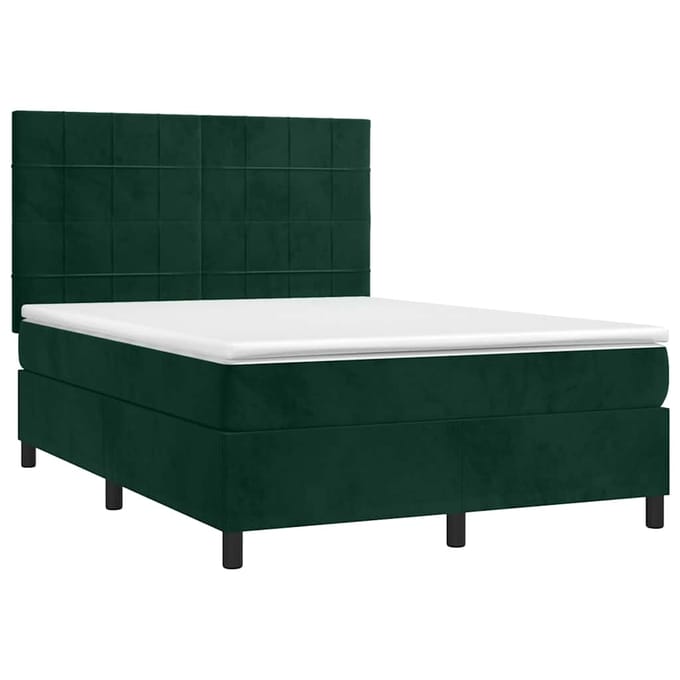 vidaXL - Boxspring - met - matras - en - LED - fluweel - donkergroen - 140x200 - cm