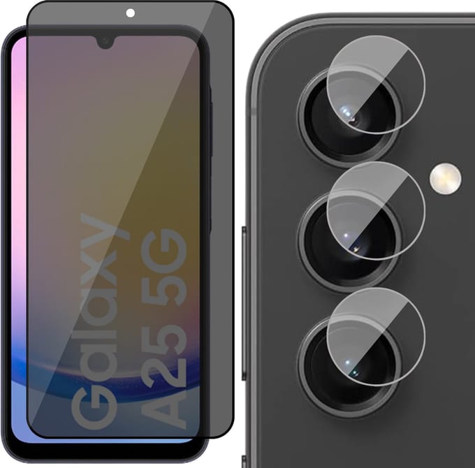 Privacy Screenprotector & Camera geschikt voor Samsung Galaxy A25 / A24 - Volledig Dekkend Glas