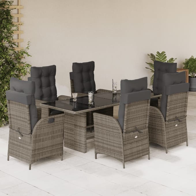 vidaXL - 7-delige - Tuinset - met - kussens - poly - rattan - grijs