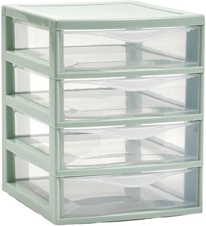 Plasticforte Ladeblokje/bureau organizer 4x lades - mintgroen/transparant - L18 x B21 x H23 cm - plastic