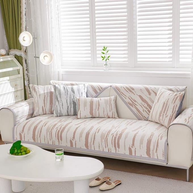Jacquard Cool Bean Sofakussen Zomer Sofahoes Nieuw Kleurrijk Mat Kussen Zomer Sofahanddoek 70*70cm white