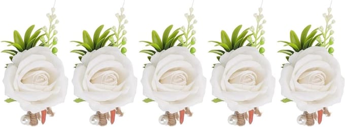 Bruiloft Knoopsgaten - Bruidsboeketjes - Feestelijke Aankleding - Met Speld En Clip - 5 Stuks - Wit