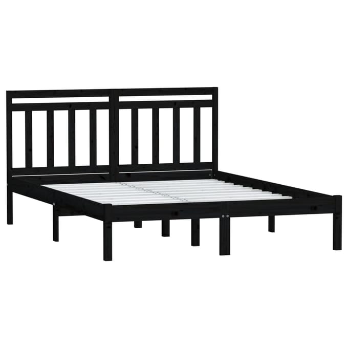 vidaXL - Bedframe - massief - grenenhout - zwart - 140x190 - cm