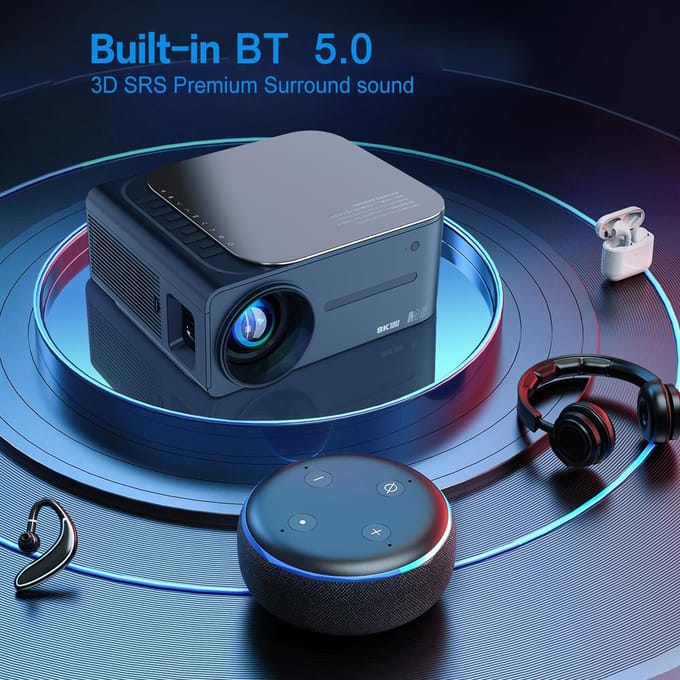 1080P Projector Home Theater Videofilmprojector 2.4G / 5G WiFi BT5.0 Android 9.0(2G+16G) Steun US Plug grijs