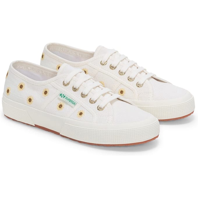 Superga Embroidery Linen Sunflower Linnen Dames Sneakers In Het Wit