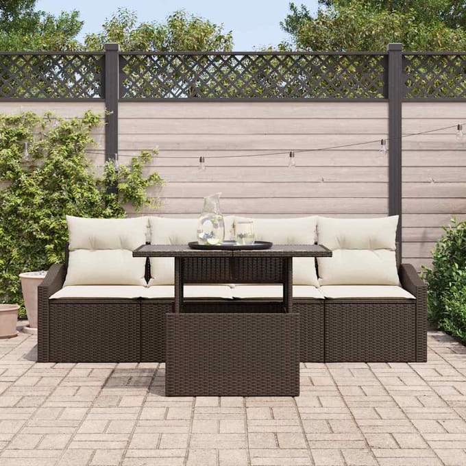 vidaXL - Tuinbank - Set - 5 - st - Bruin - poly - rattan