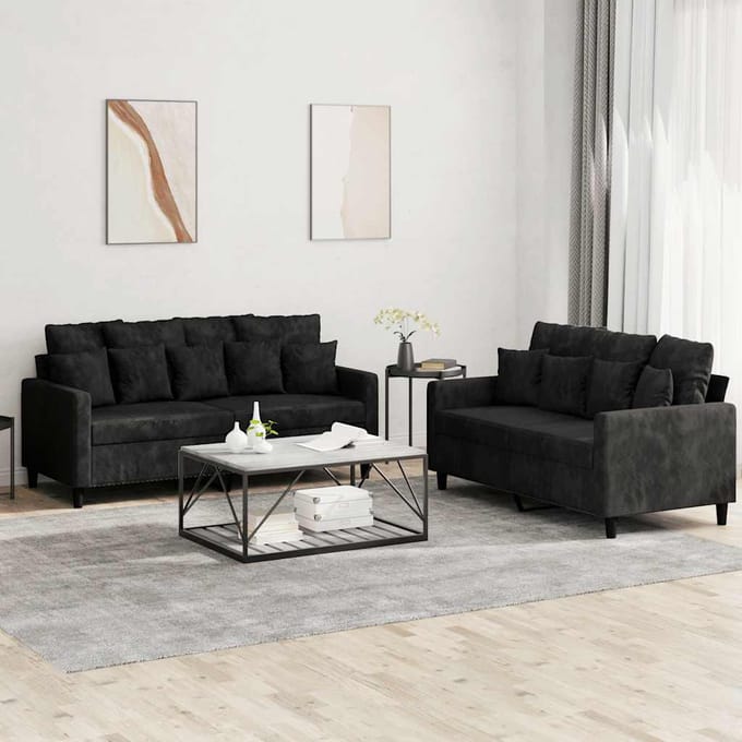 vidaXL - 2-delige - Loungeset - met - kussens - fluweel - zwart