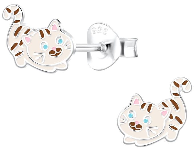 Joy|S - Zilveren kat poes oorbellen - 9 x 7 mm