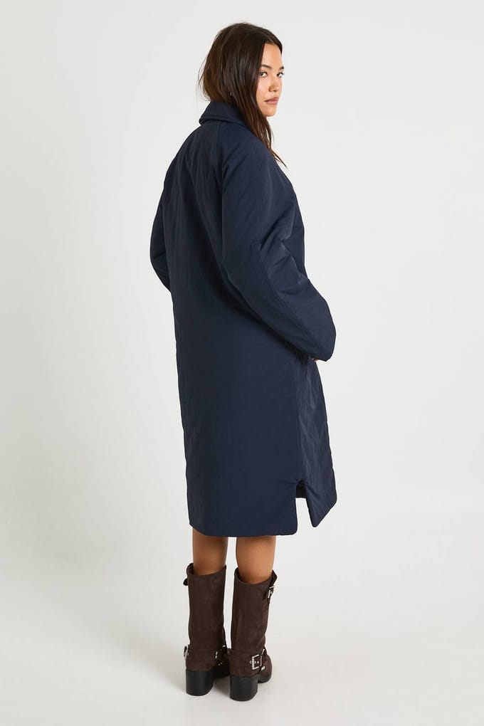 boohoo Dames Longline Gevoerde Jas | Navy | Maat: 10
