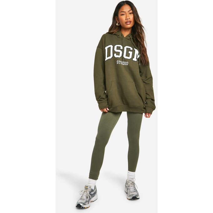 boohoo Dames Contrast Naadloze Contour Rib Legging | Kaki | Maat: Medium