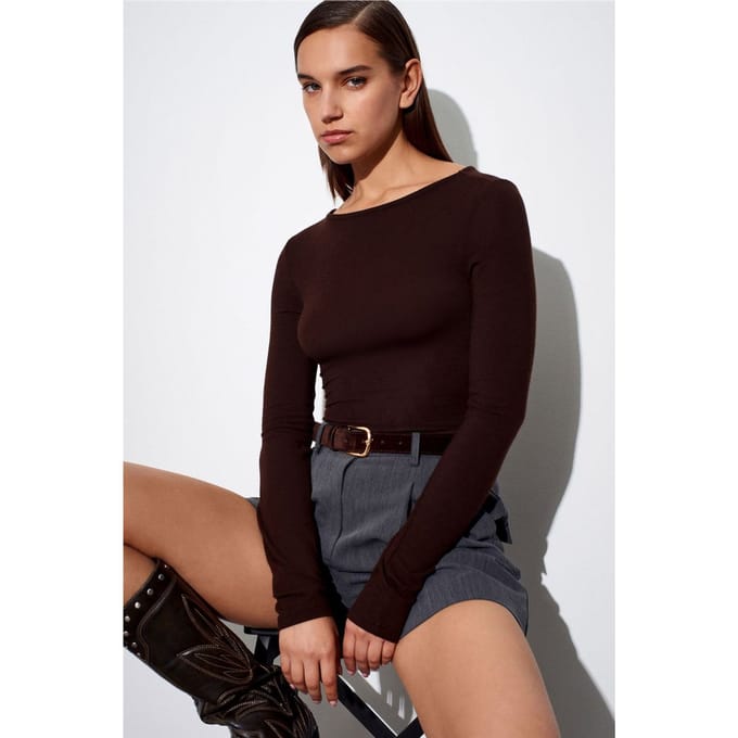 Dames Geribde Boot Hals Langsleeve Blouse