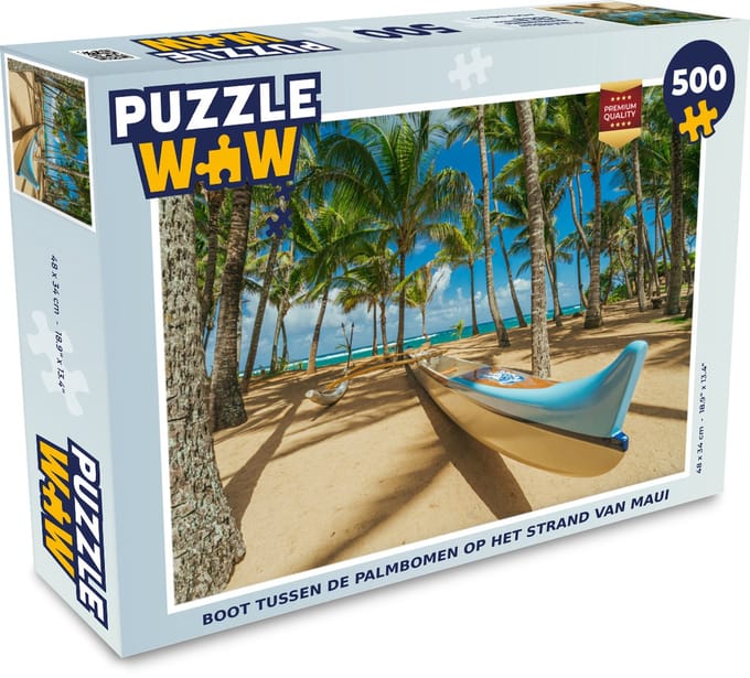 Puzzel Boot tussen de palmbomen op het strand van Maui - Legpuzzel - Puzzel 500 stukjes