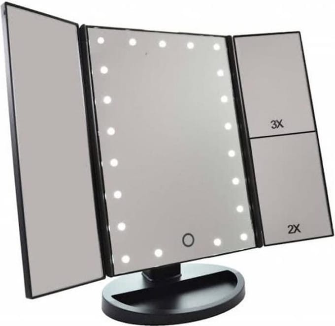 LED make-up spiegel met touch sensor dimbaar 2+3 maal vergroting Drieluik- 21x LED| Batterijen USB - makeup