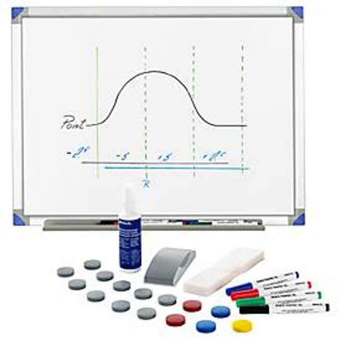 Whiteboard 90120 - aluminium frame - geëmailleerd - 1200 x 900 mm + set van accessoires gratis - ons merk Schäfer Shop Select